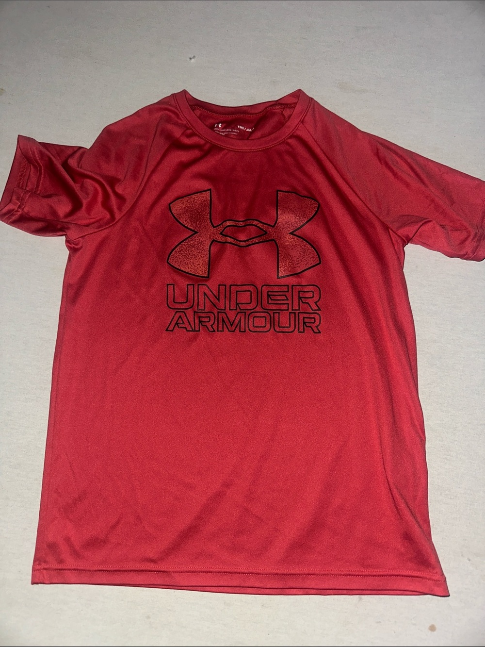 Kids Size M Under Armour Red Short-Sleeve Logo Performance Tee Rashguard